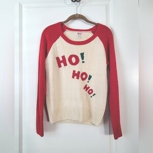 Ugly Christmas Ho Ho Sweater Raglan Sleeve Small Red Ivory